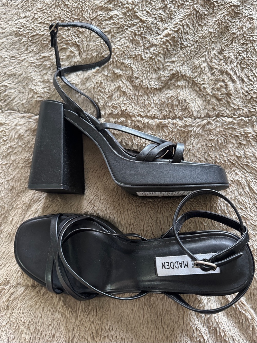 Steve Madden Black Strappy Platform Block Heels